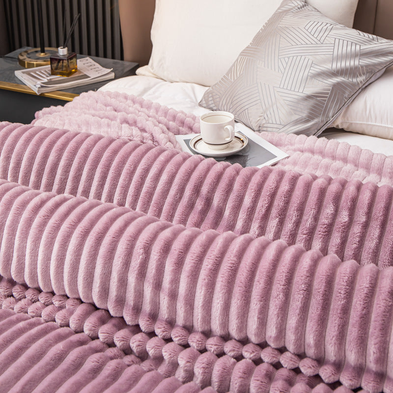 Solid Color Polyester Carpet - Thickened Striped Bedding Blanket for Home