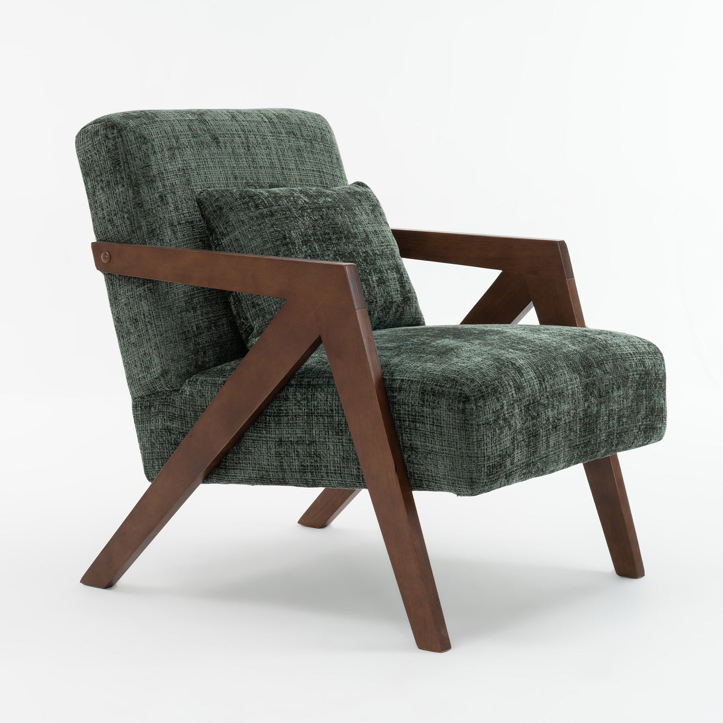 Mid-Century Modern Accent Chair - Dark Green Chenille Upholstered