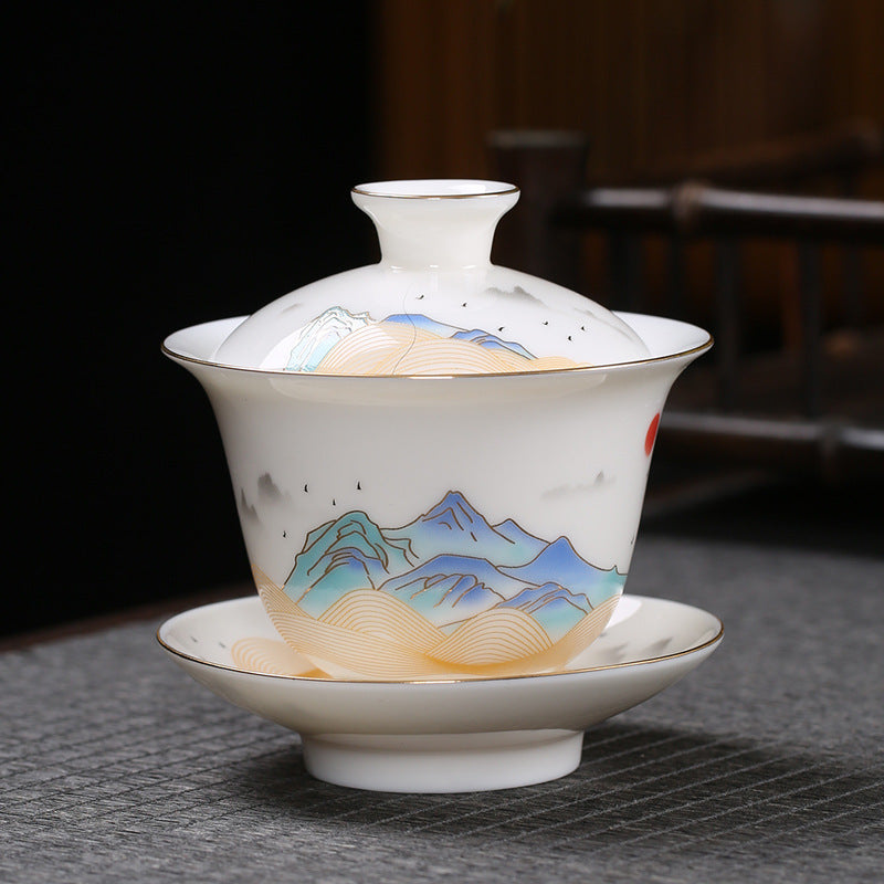 Colorful Jade Sancai Ceramic Cover Bowl 150ml - Creative Kitchen Decor