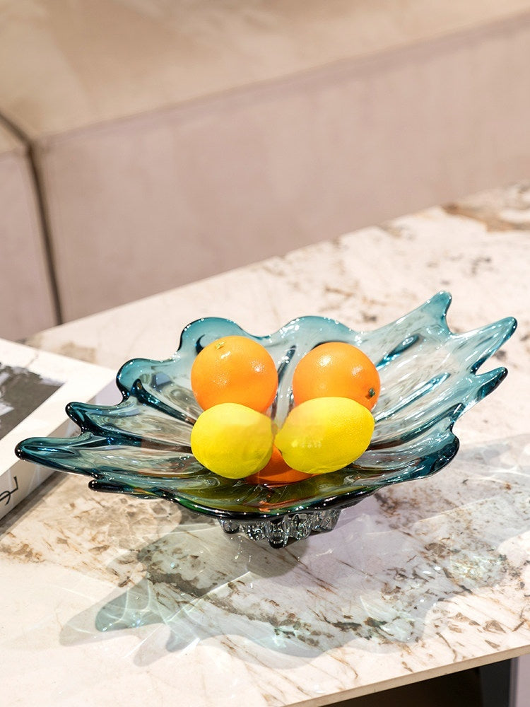 Minimalist Glass Fruit Bowl with Blue Lotus Leaf Pattern - Modern Home Decor