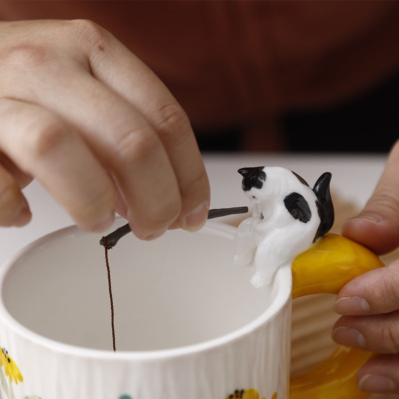 Cute Cartoon Pet Ceramic Mug - Handmade Animal Drinkware for Kitchen