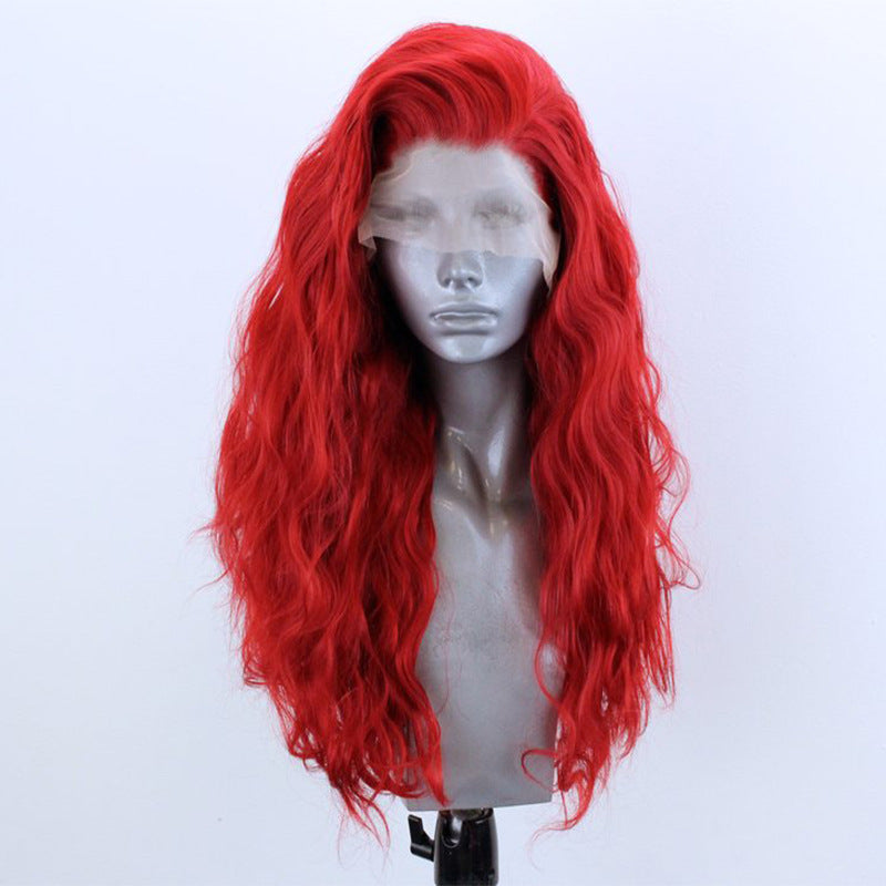 Red Curly Synthetic Wig with Half-Hand Crocheted Lace for Cosplay & Fashion