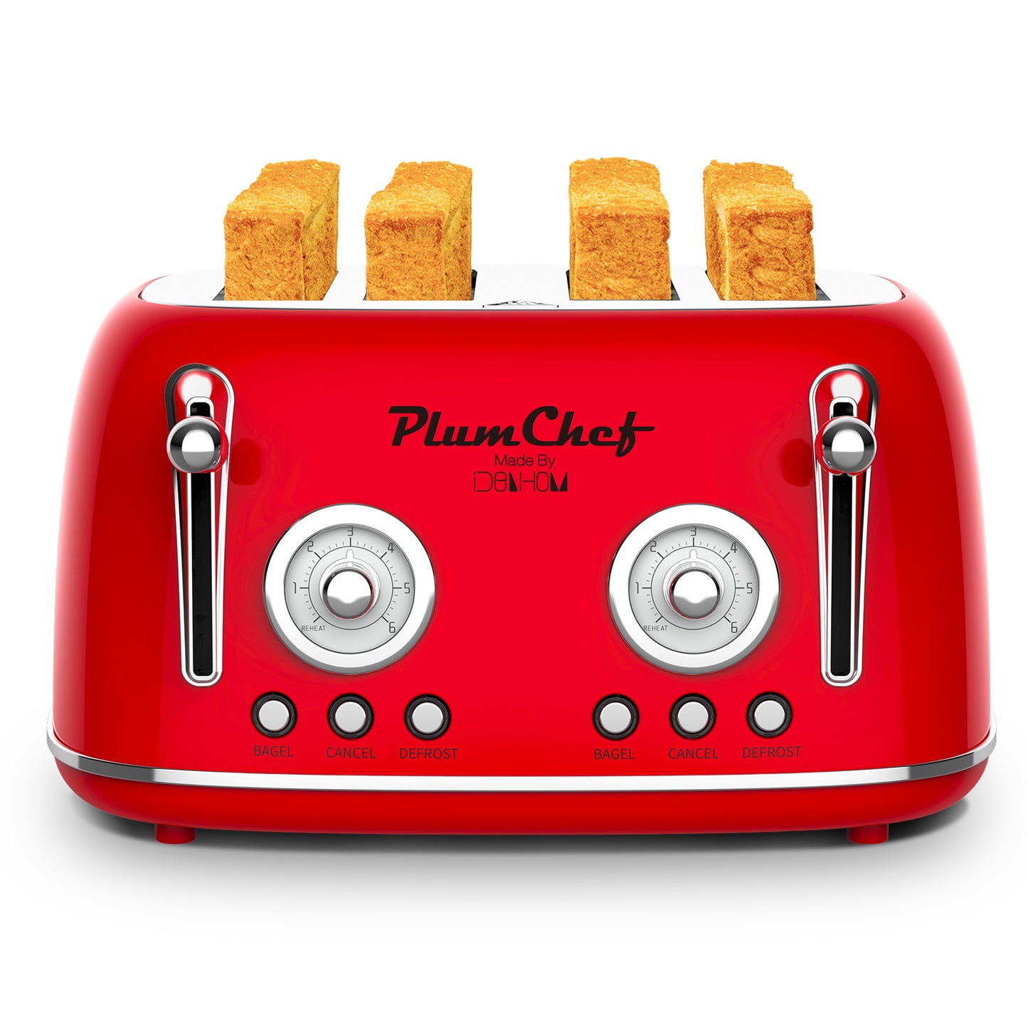 4-Slice Retro Toaster with Dual Control & 6 Browning Settings - Red