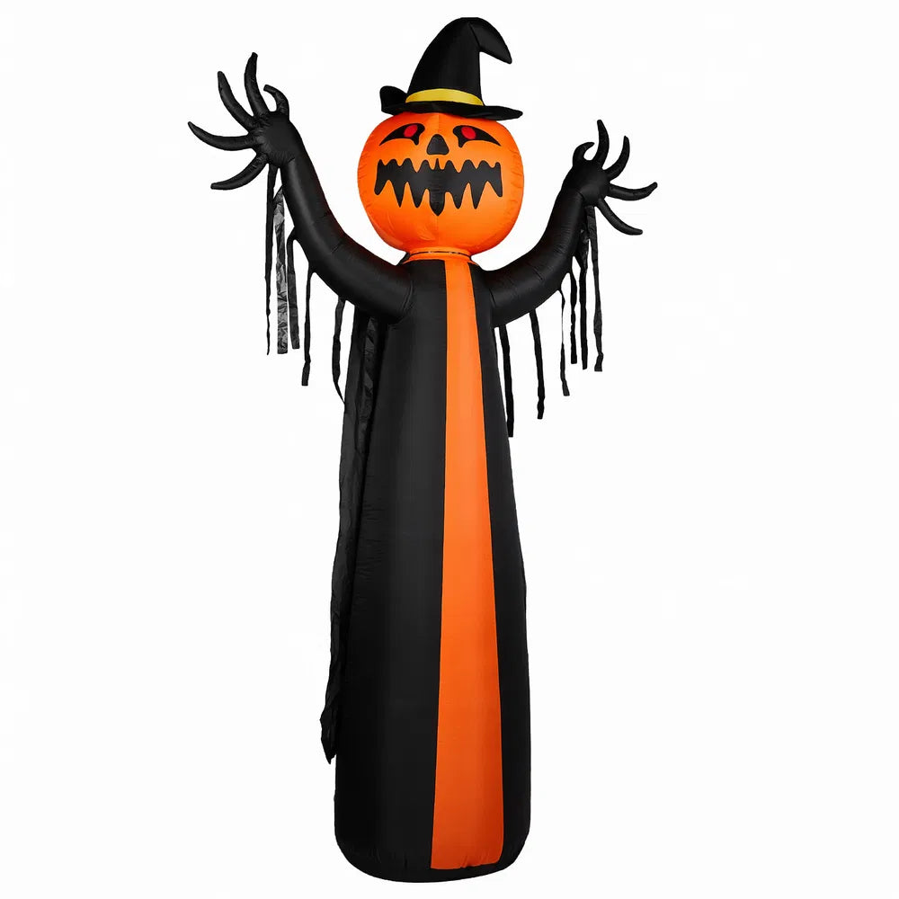 10ft Inflatable Pumpkin Ghost Decor with LED Lights - Black & Orange