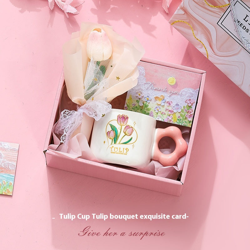 Ceramic Tulip Glass Cup with Bunny Pendant and Gift Card, 301-400ml