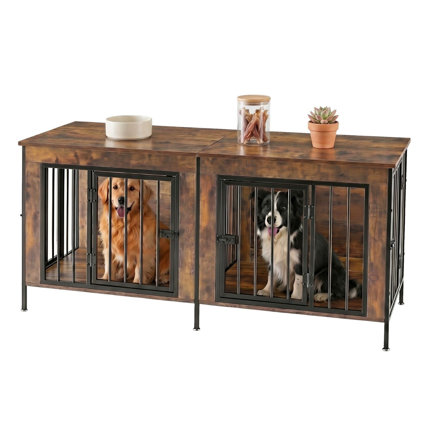 Double Dog Crate Furniture with Divider - Extra Large Pet Kennel
