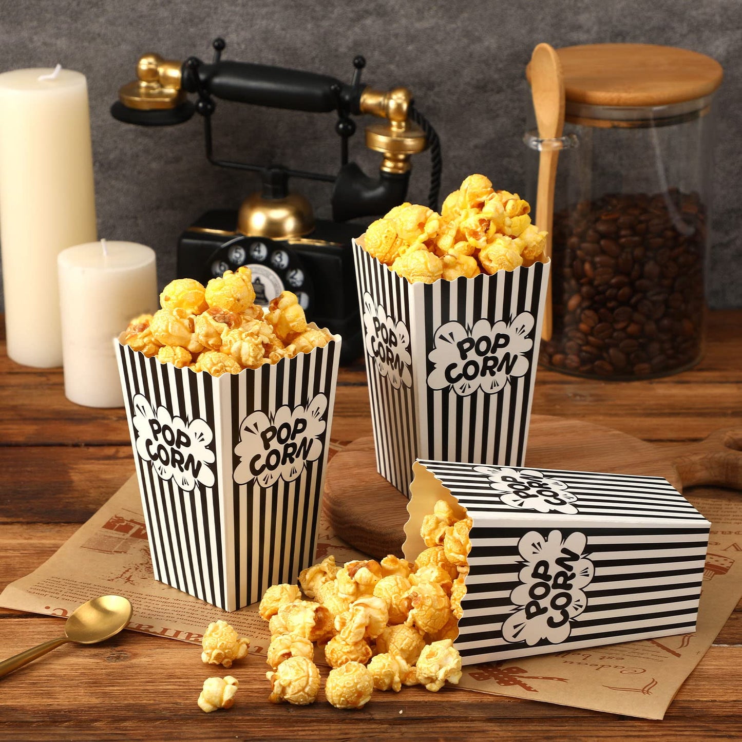 Mini Black and White Popcorn Bags - 100 Pack for Parties