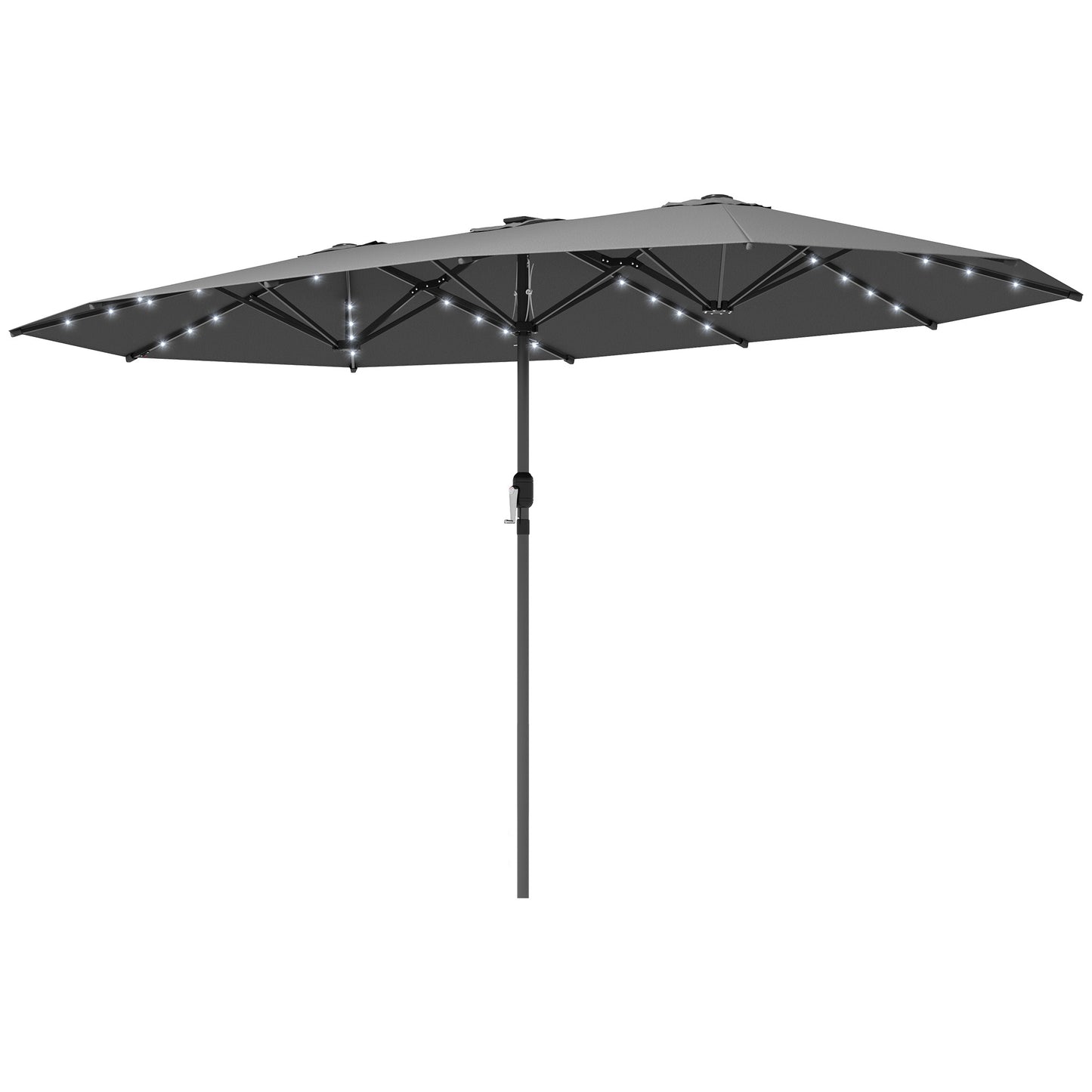 Double-Sided Garden Parasol with LED Solar Lights - Gray