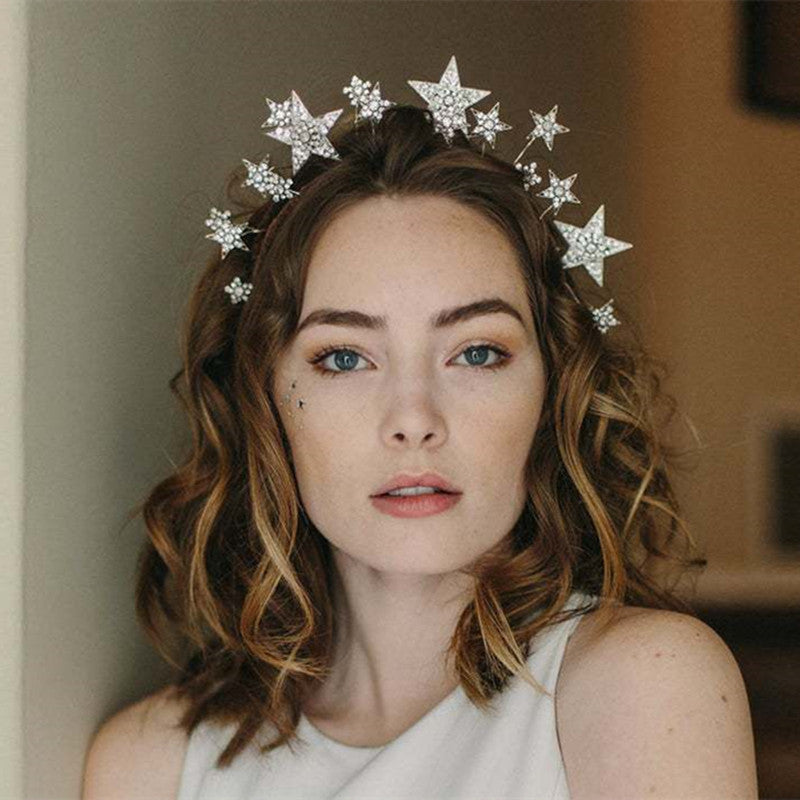 Bridal Star Crown Headpiece – White Crystal