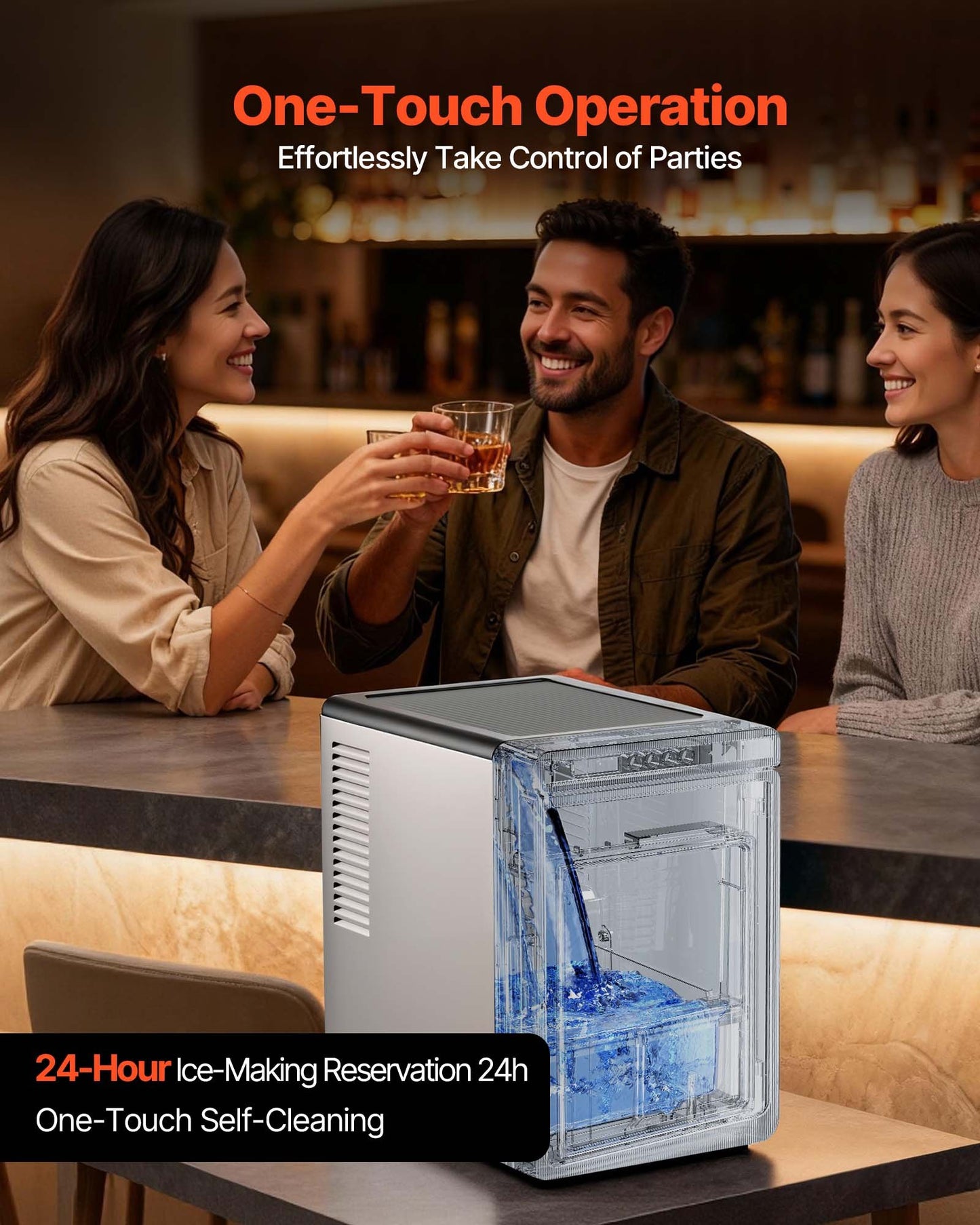 Countertop Ice Maker - Produces 22 Lbs Large Clear Cubes Daily, Portable & Self-Cleaning