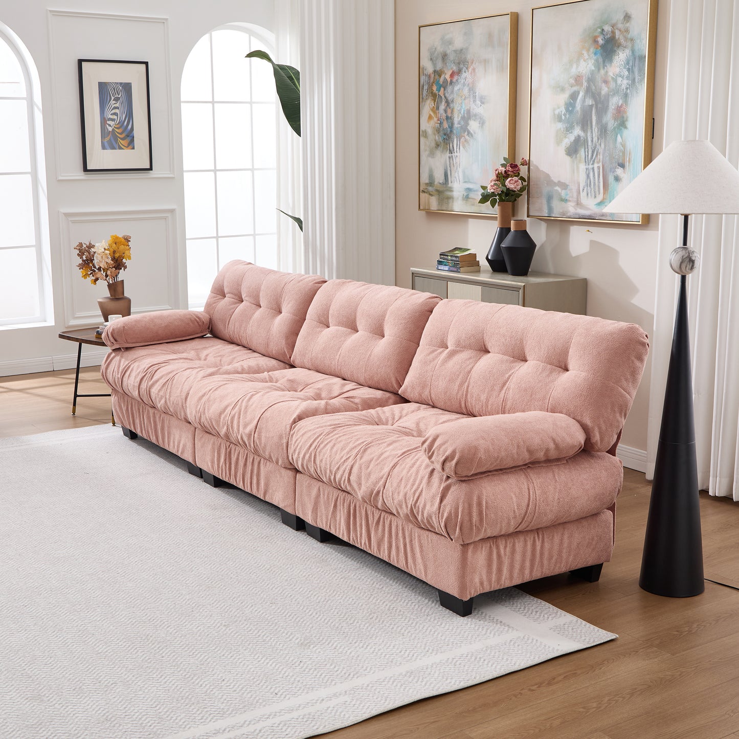 Modular Sectional Sofa - Pink Cloud Couch with 5 Pillows