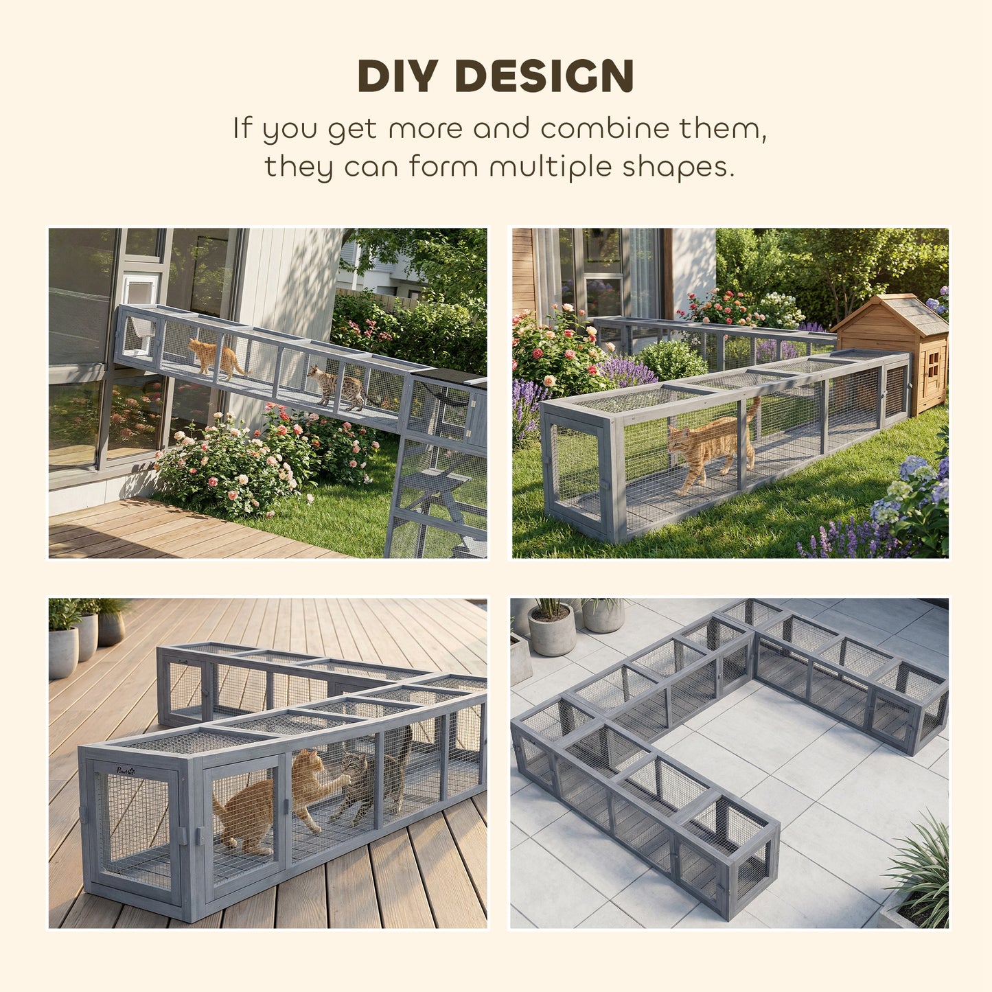 Wooden Cat Run with Weather Protection - Extendable Outdoor Cat Shelter, 79 Inch