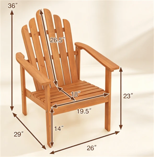 Solid Acacia Wood Adirondack Chair, 400 Lbs Heavy Duty Sloped Seat