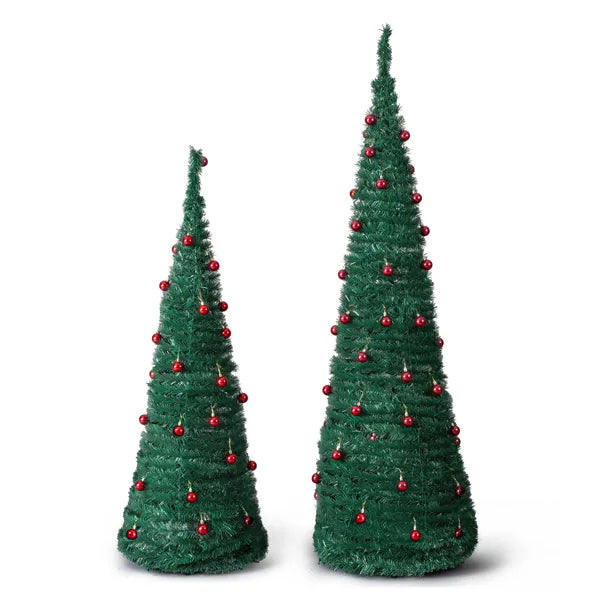 2-Pack Artificial Christmas Trees with Red Ball Ornaments - 6FT & 5FT