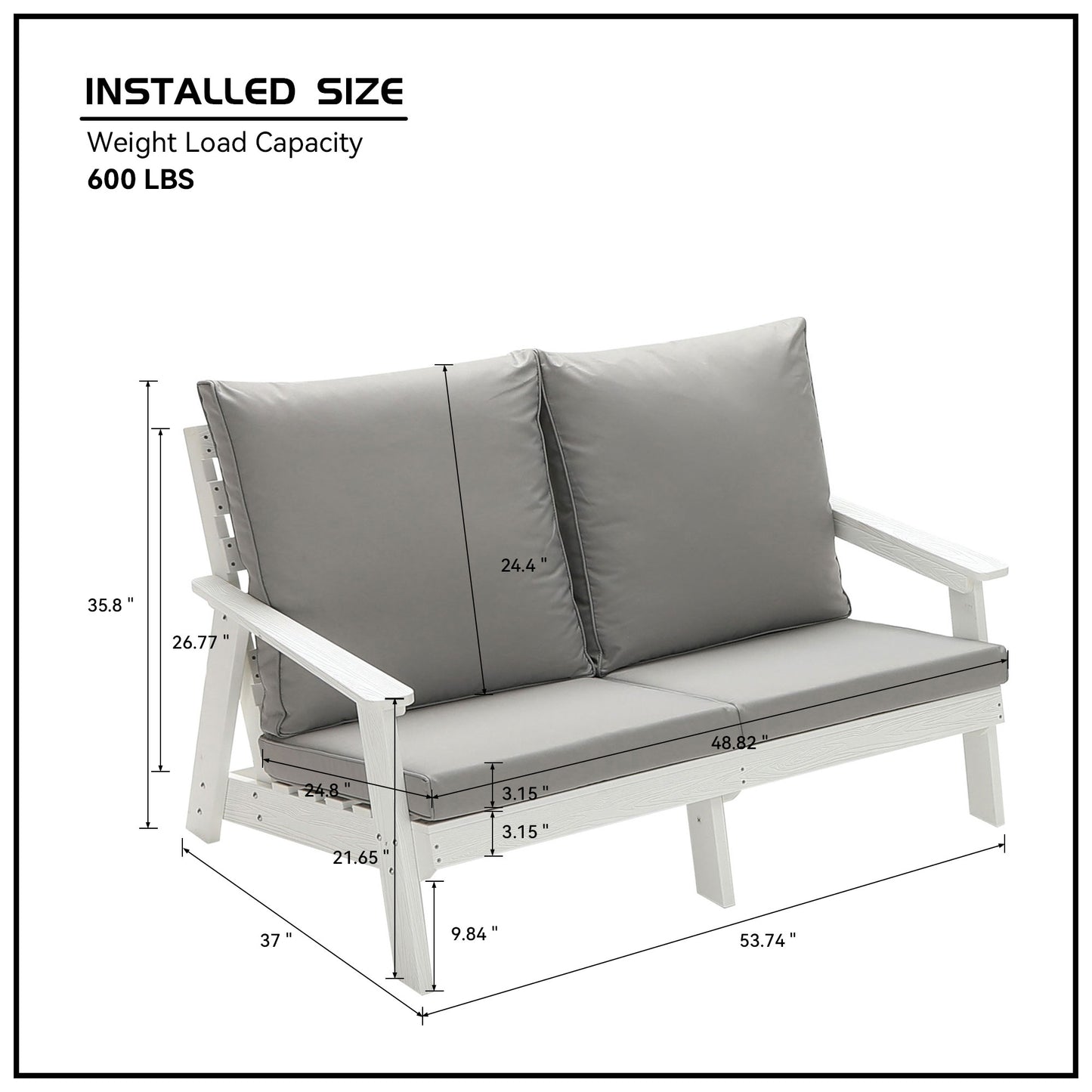 Wood Grain Loveseat Sofa with Cushion - Outdoor Seating