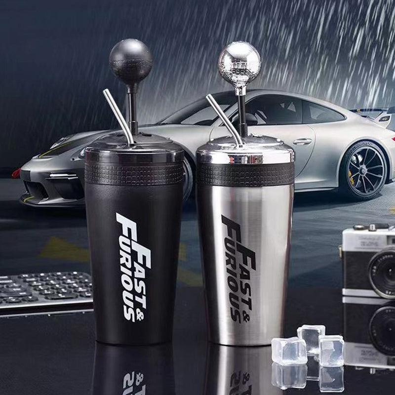 Insulated Stainless Steel Car Water Bottle with Straw 500ml - Fast & Furious Design