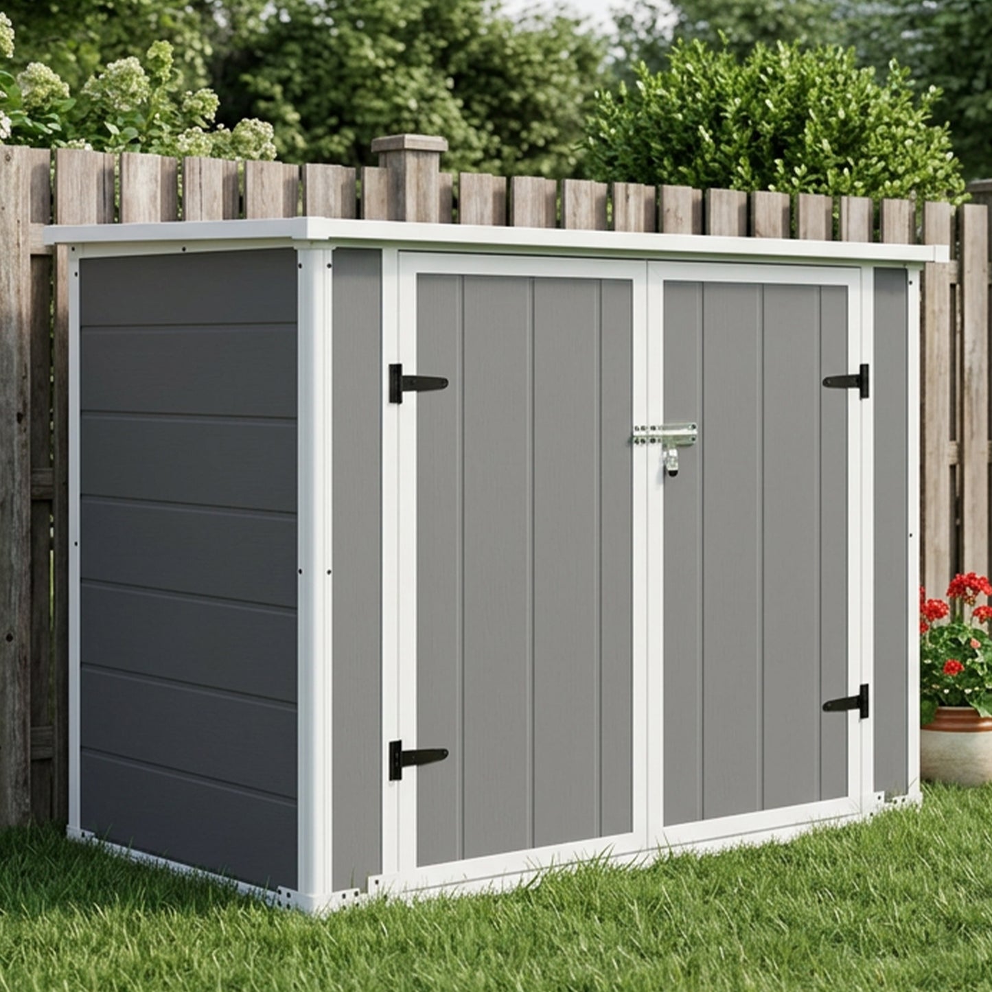 Gray Outdoor Storage Shed with Ramp & Hydraulic Lid - Waterproof