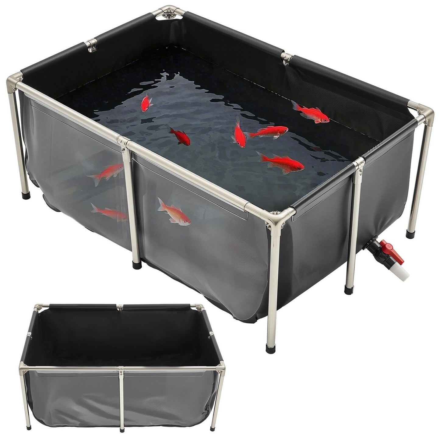 Above Ground Koi Tank - 126.8 Gallon Canvas Fish Pond with Clear View