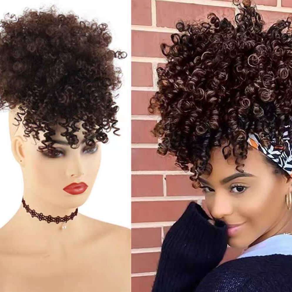 Curly Puff Ponytail Bangs Hair Piece Bun Clip for Stylish Hair Styling