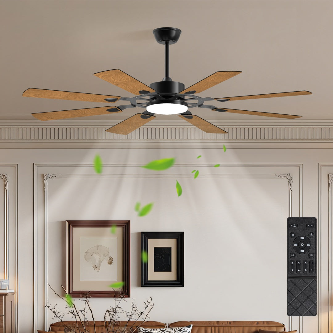 60 Inch Ceiling Fan with Lights and Remote Control - Reversible DC Motor, Black