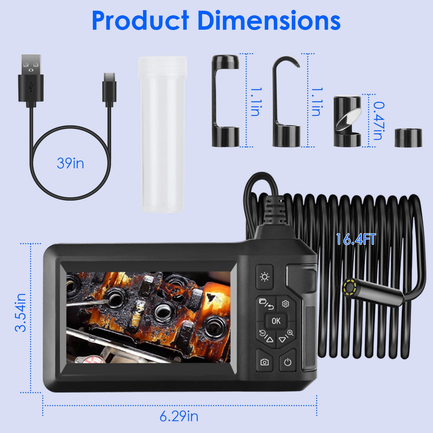Endoscope Camera with 4.3-Inch Color Screen 1080P Waterproof 8mm Borescope Inspection Tool