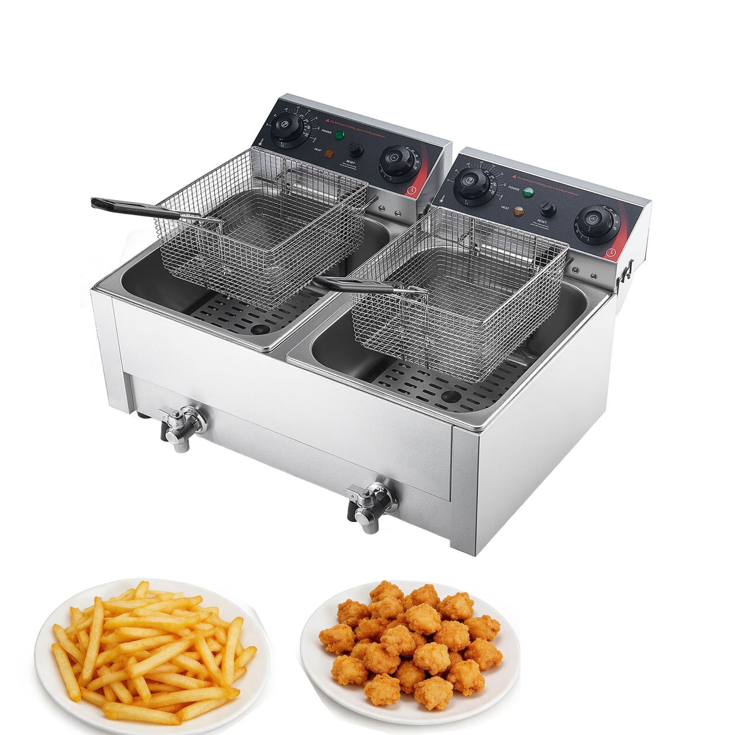 Commercial Deep Fryer 19 Qt Dual Tank 3500W Stainless Steel Countertop Fryer with Baskets & Lids