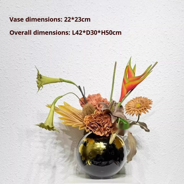 Gold-Plated Ceramic Vase 22x23cm Home Decor Flowerpot for Living Room