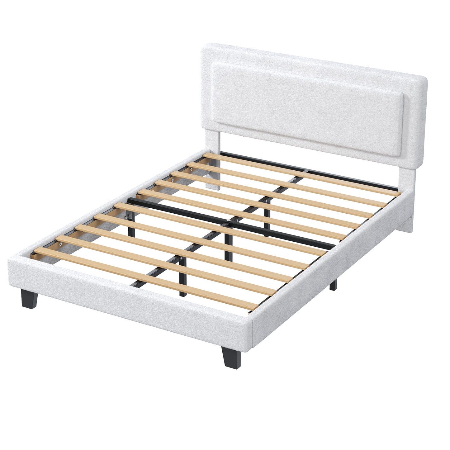 Queen Size Bed Frame Upholstered Platform With Adjustable Headboard