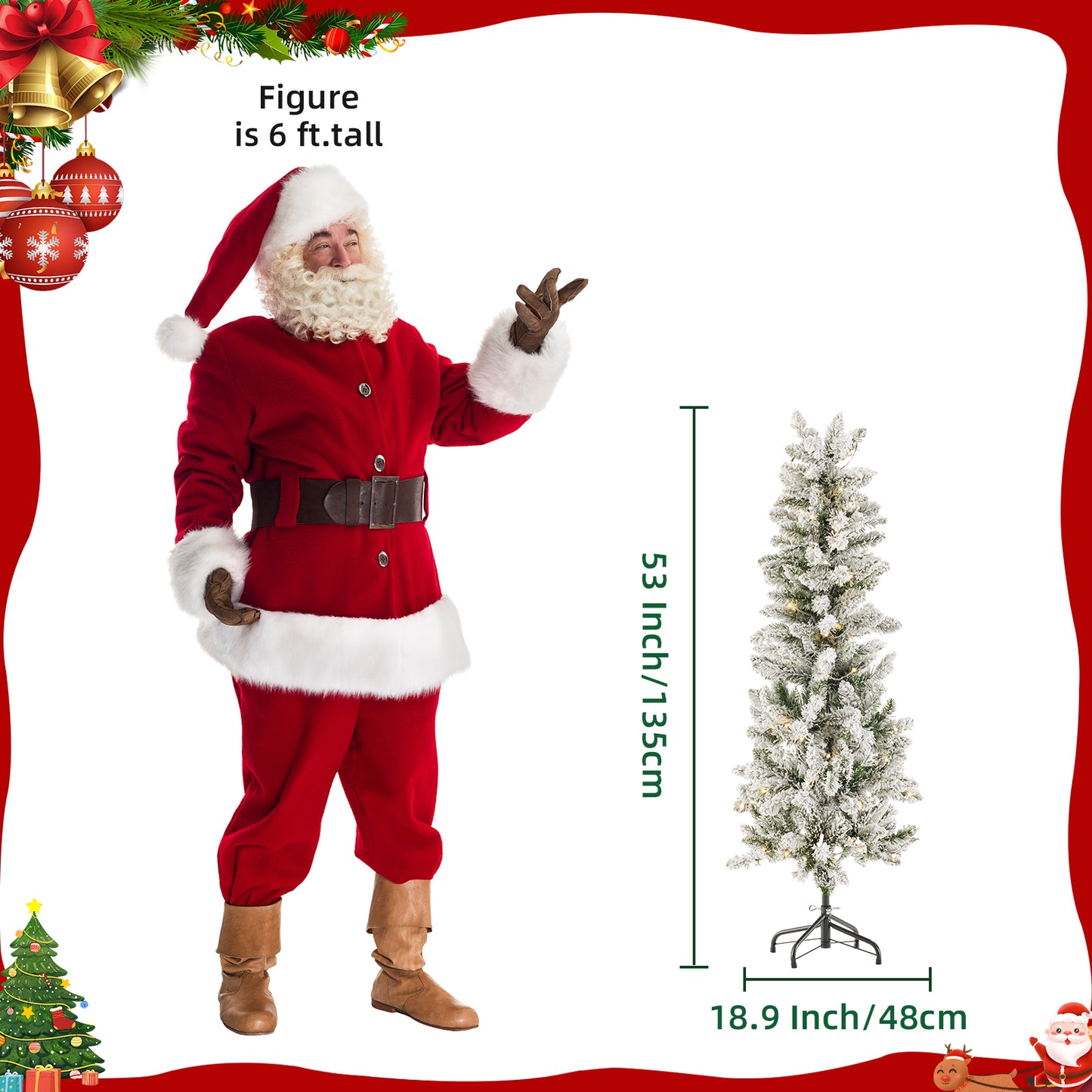 Prelit Slim Christmas Tree with 250 LED Lights & Foldable Base