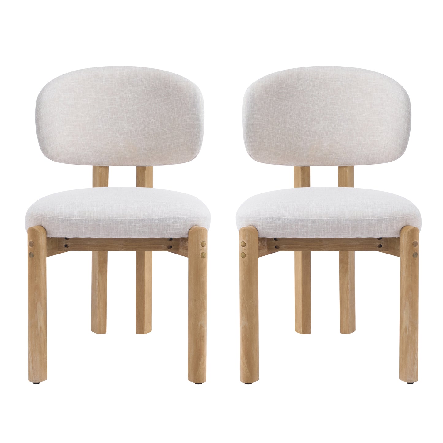 Beige Upholstered Dining Chairs - Set of 2 with Natural Frame