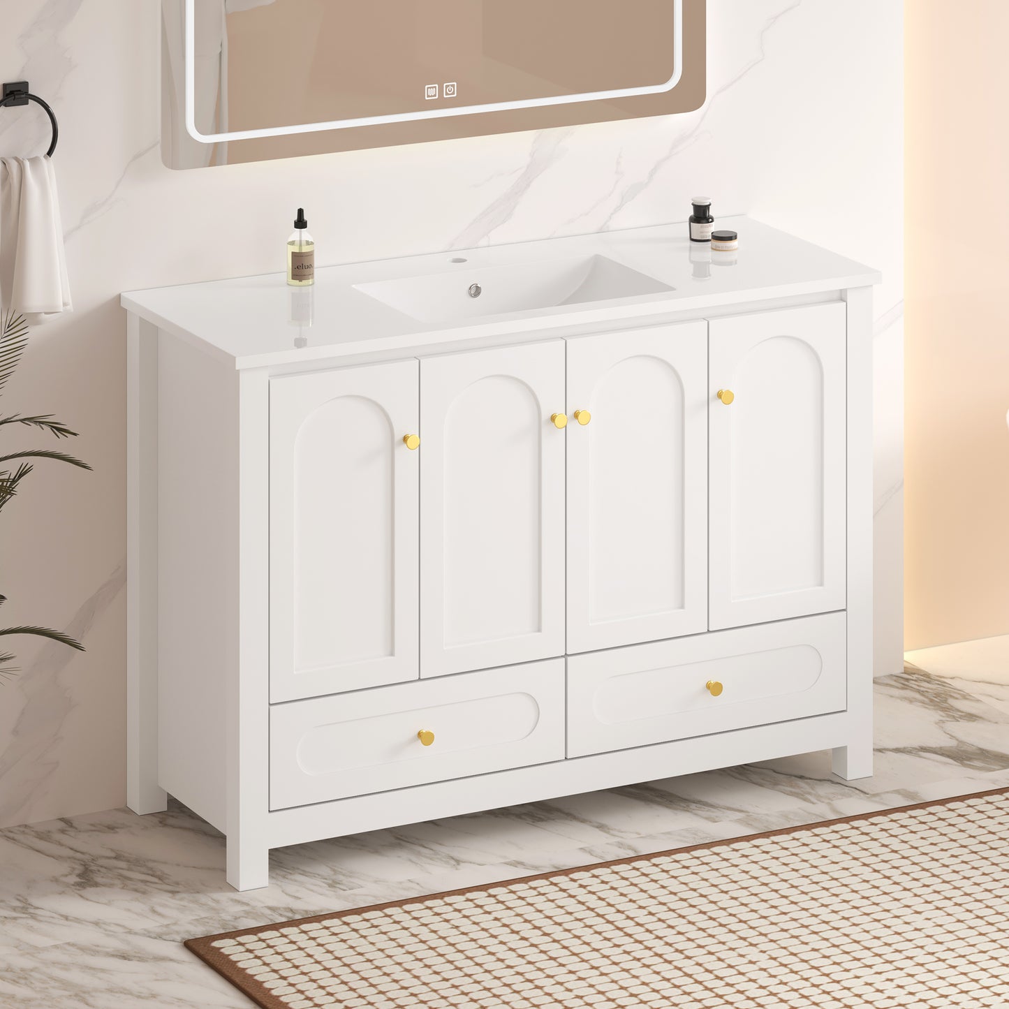 48" White Bathroom Vanity with Resin Sink Combo - Abundant Storage