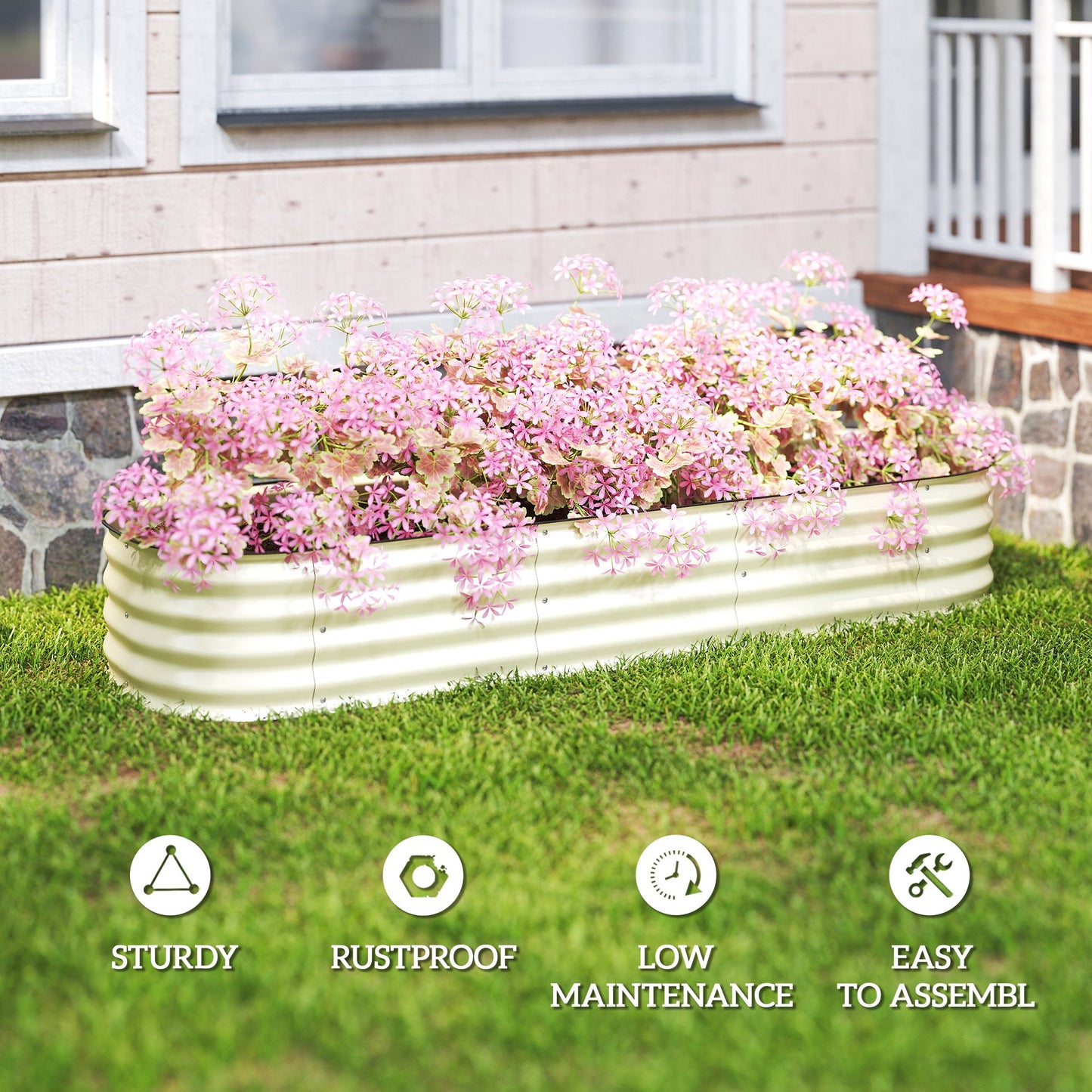 Galvanized Raised Garden Bed Kit - Metal Planter Box with Safety Edging, Cream