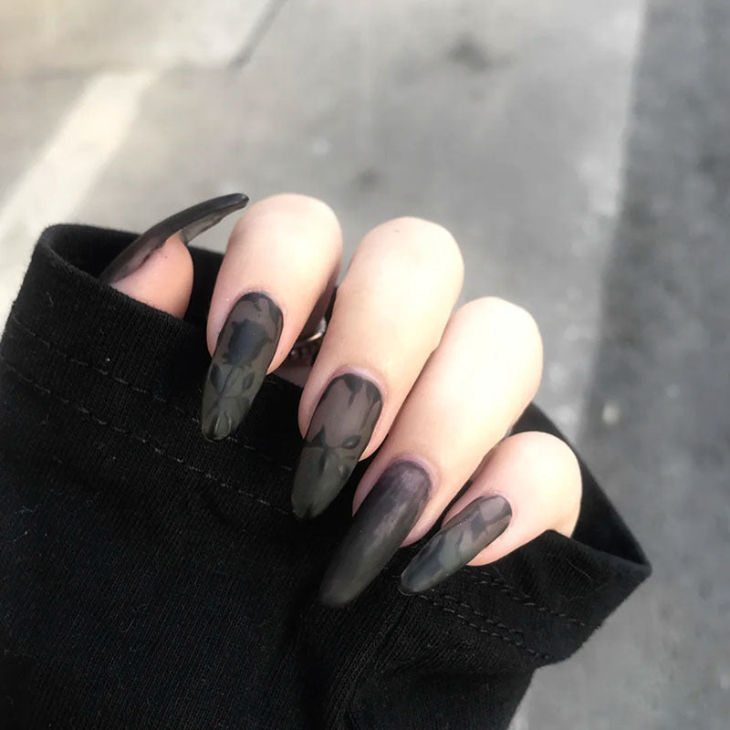 Starry Sky Nail Stickers - Long Dark Series, 24 Pieces with Glue