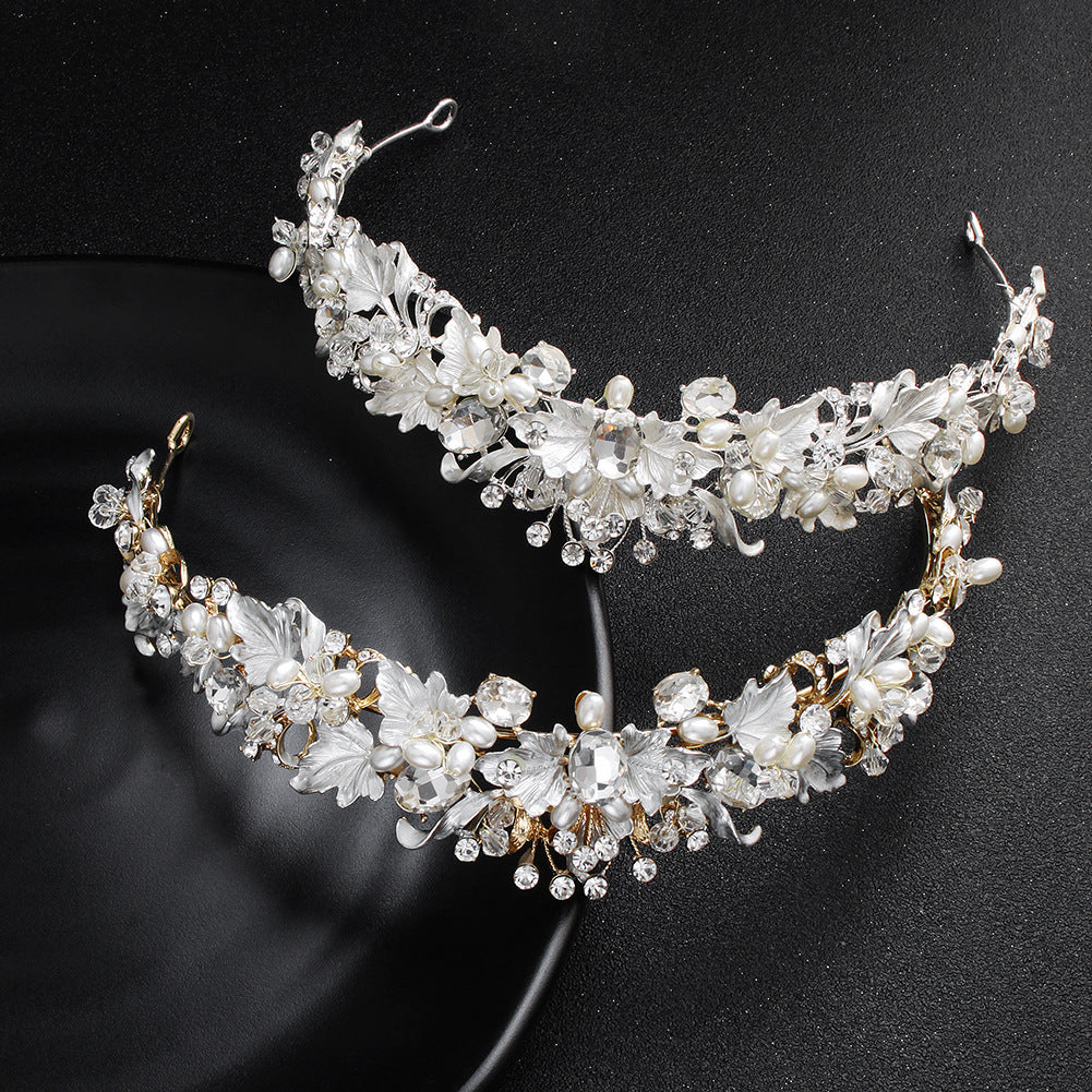 Bridal Flower Crown Headband with Baroque Flowers - Gold & Silver