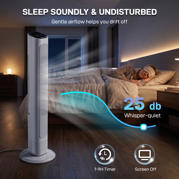 36-Inch Tower Fan with Remote Control, 3 Speeds & Oscillation - White
