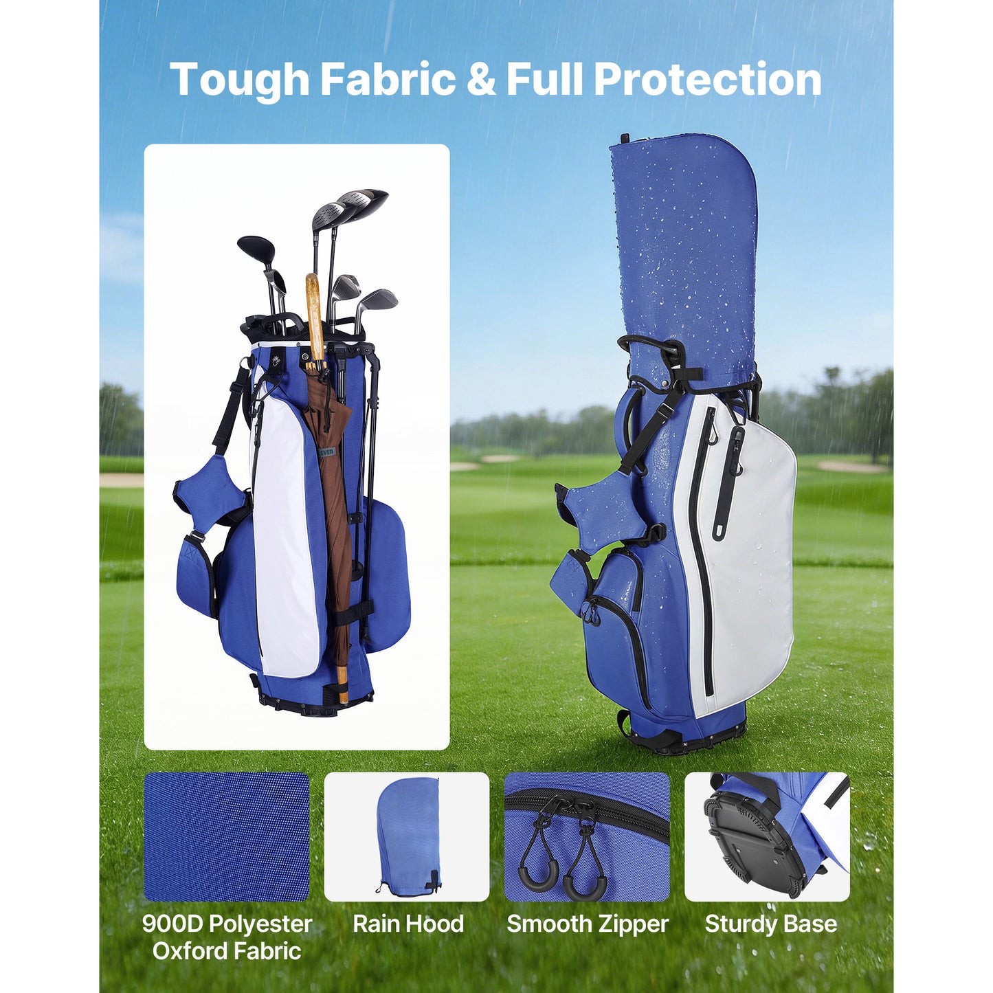 Golf Cart Bag with 7-Way Divider, Rain Hood & Dual Straps - Lightweight Organizer