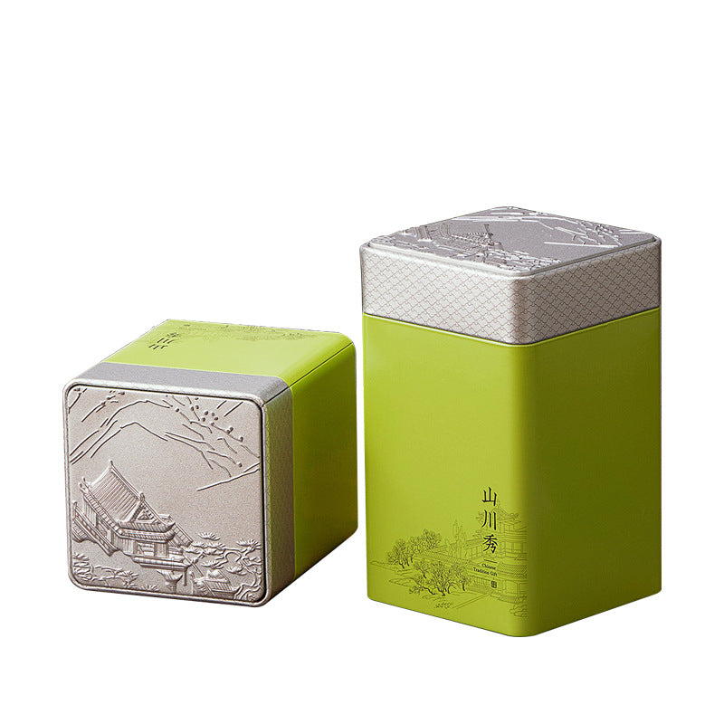 Metal Square Tea Storage Case Pack of 2 - Black, Green, Red Variants