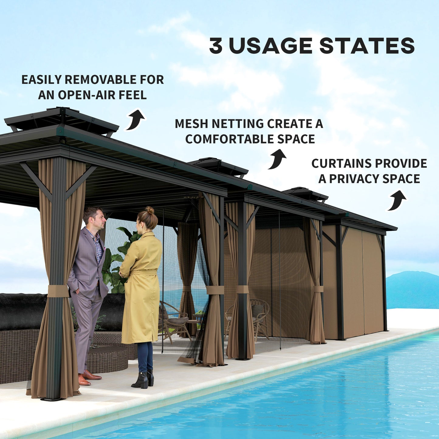 10x10 Hardtop Gazebo with Aluminum Frame and Metal Roof