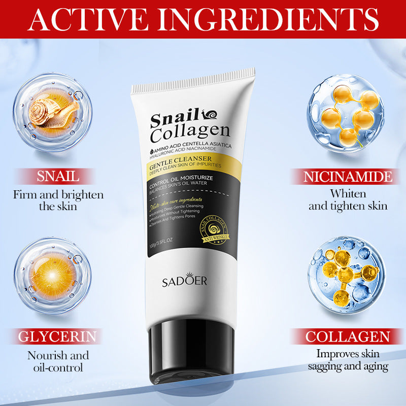 Snail Collagen Facial Cleanser - Mild Hydrating 100g for All Skin Types