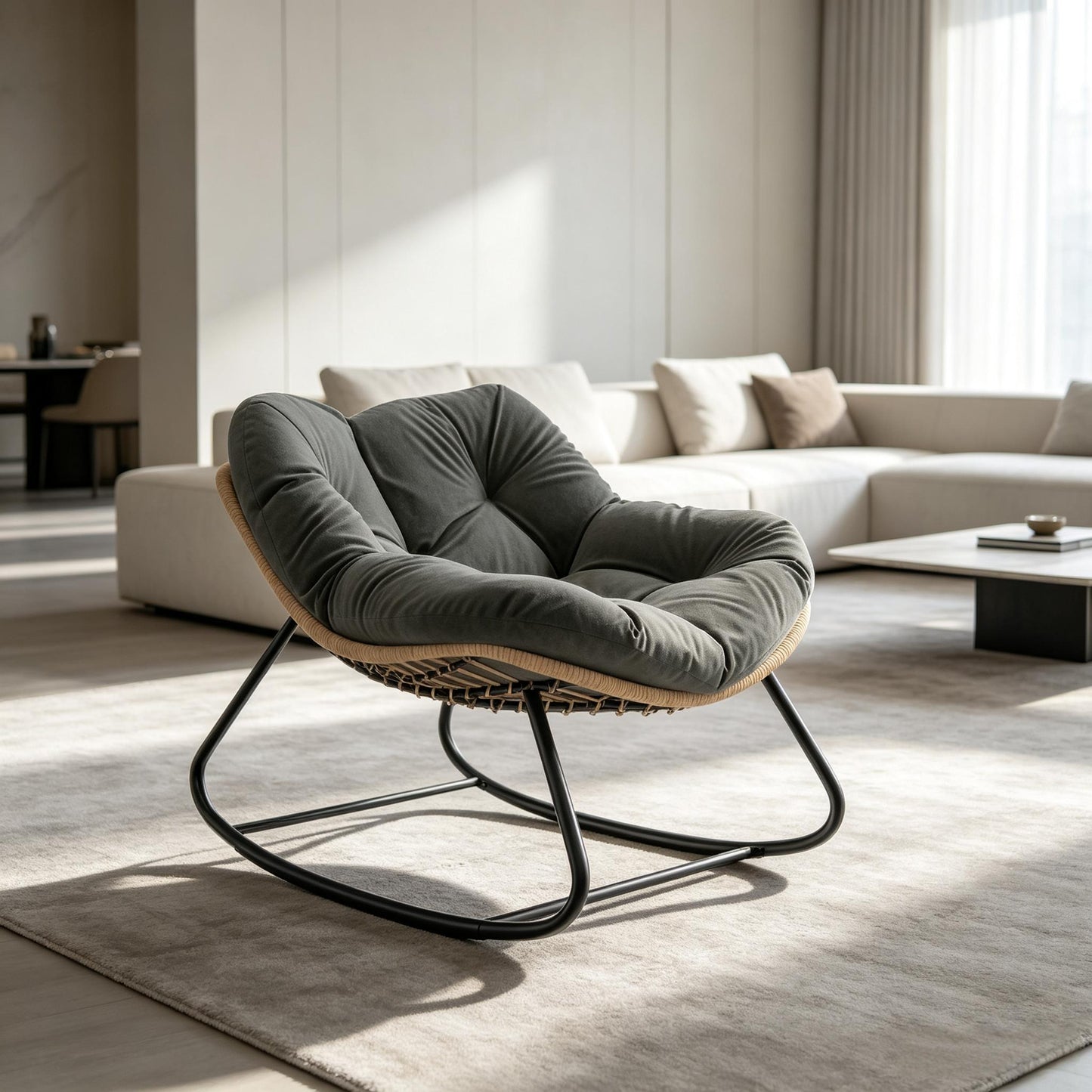 Oversized Rocking Egg Chair with Cushion - Dark Gray