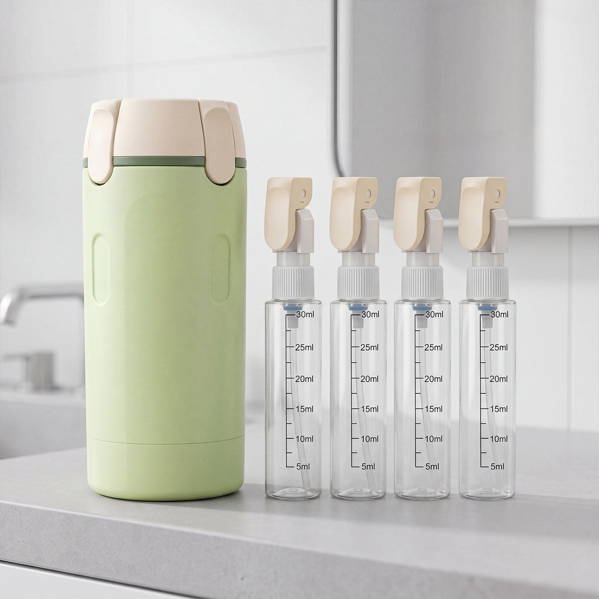 Four In One Refillable Travel Bottle Set Green for Personal Care & Storage