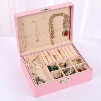 Multi-Compartment Jewelry Storage Box with Removable Drawer - Elegant Necklace and Earring Organizer