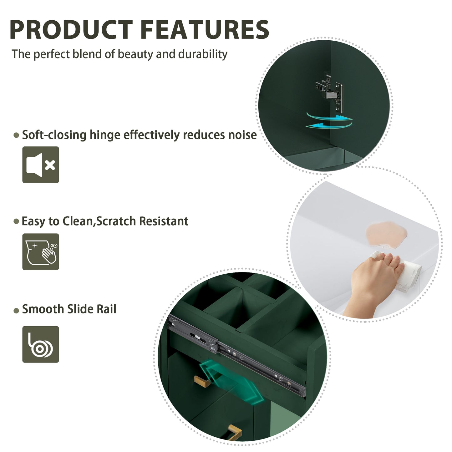 36-Inch Green Bathroom Vanity with Ceramic Sink & Storage Cabinet