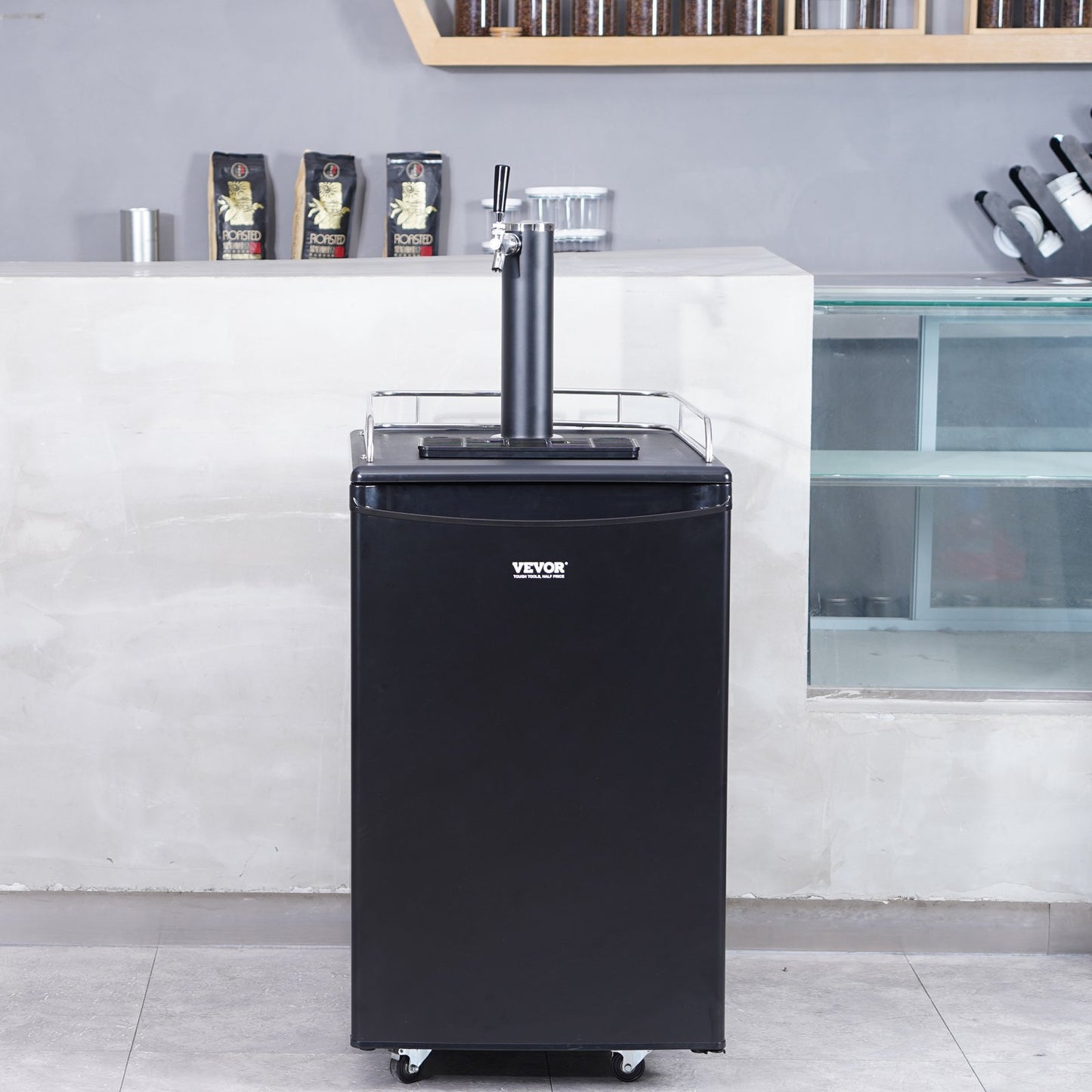 Beer Kegerator Dispenser with Single Tap, Full Size Keg Refrigerator, CO2 & Shelves