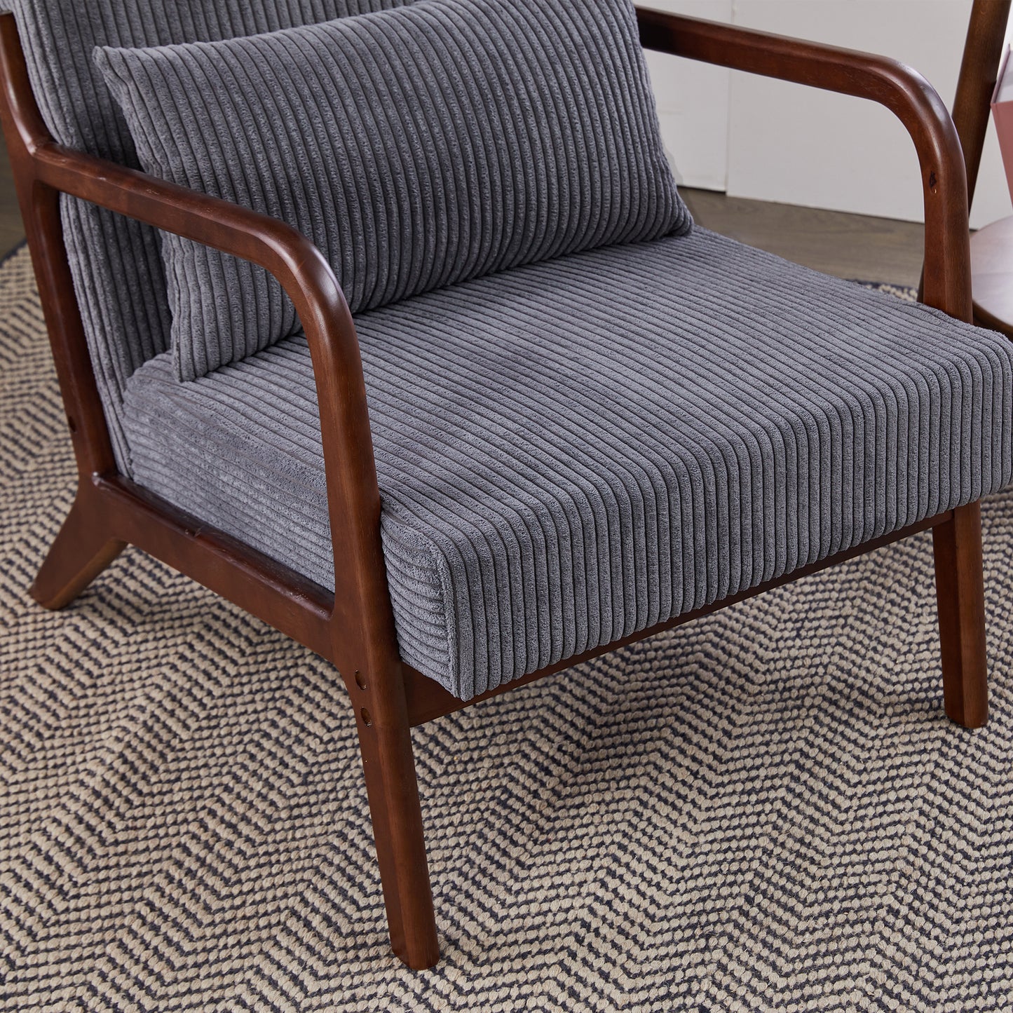 Mid-Century Modern Accent Chair - Antique Dark Grey Upholstered Armchair