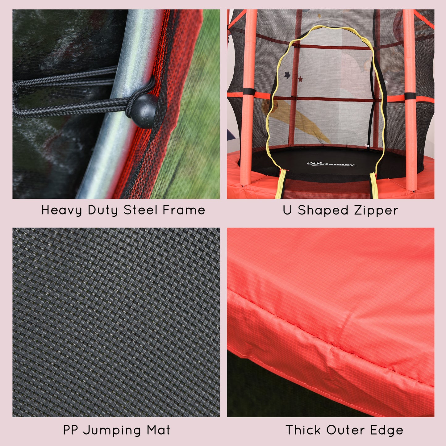 Kids Trampoline with Enclosure Net - Red, 5FT for Ages 3-6