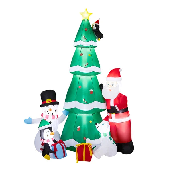 7.5FT Lighted Inflatable Christmas Tree with Santa & Snowman