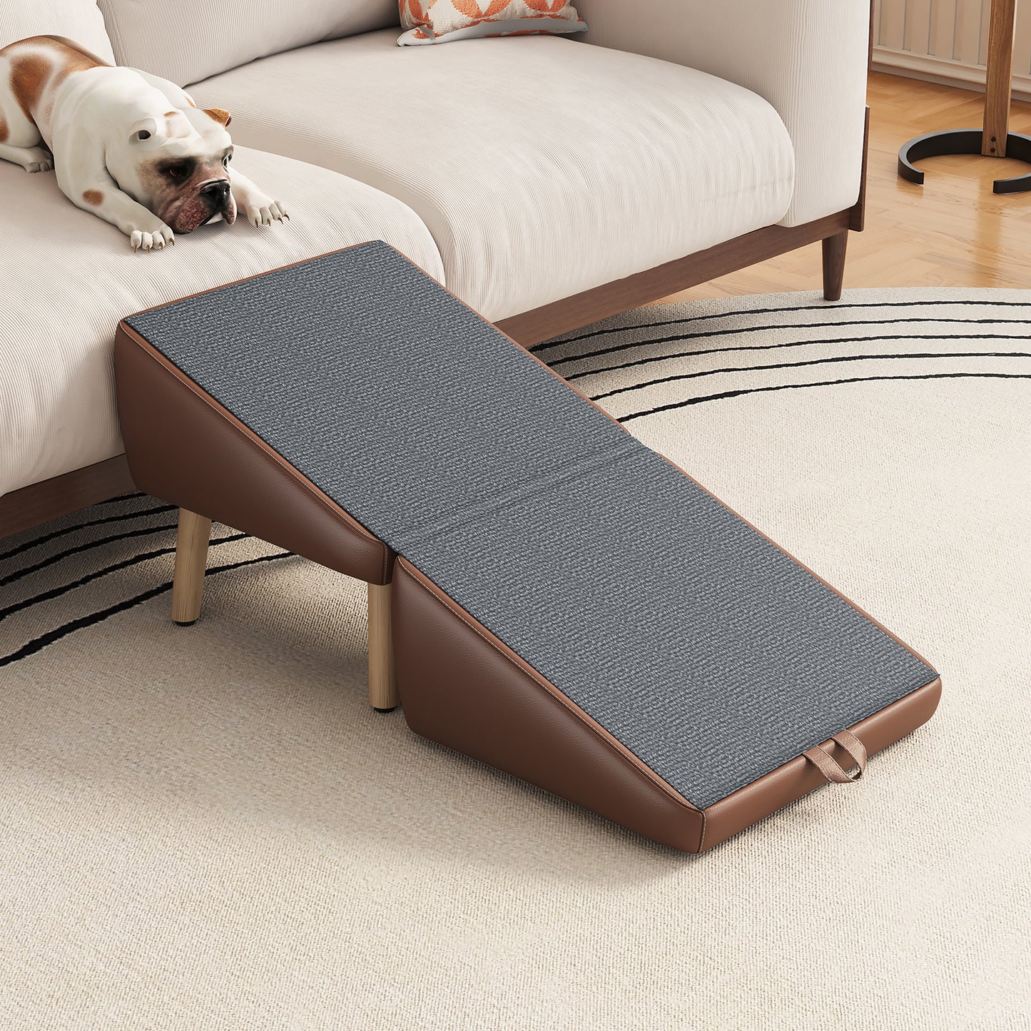 Foldable Dog Stairs for Small Dogs and Cats - Wooden Pet Ramp for Couch & Bed, Brown