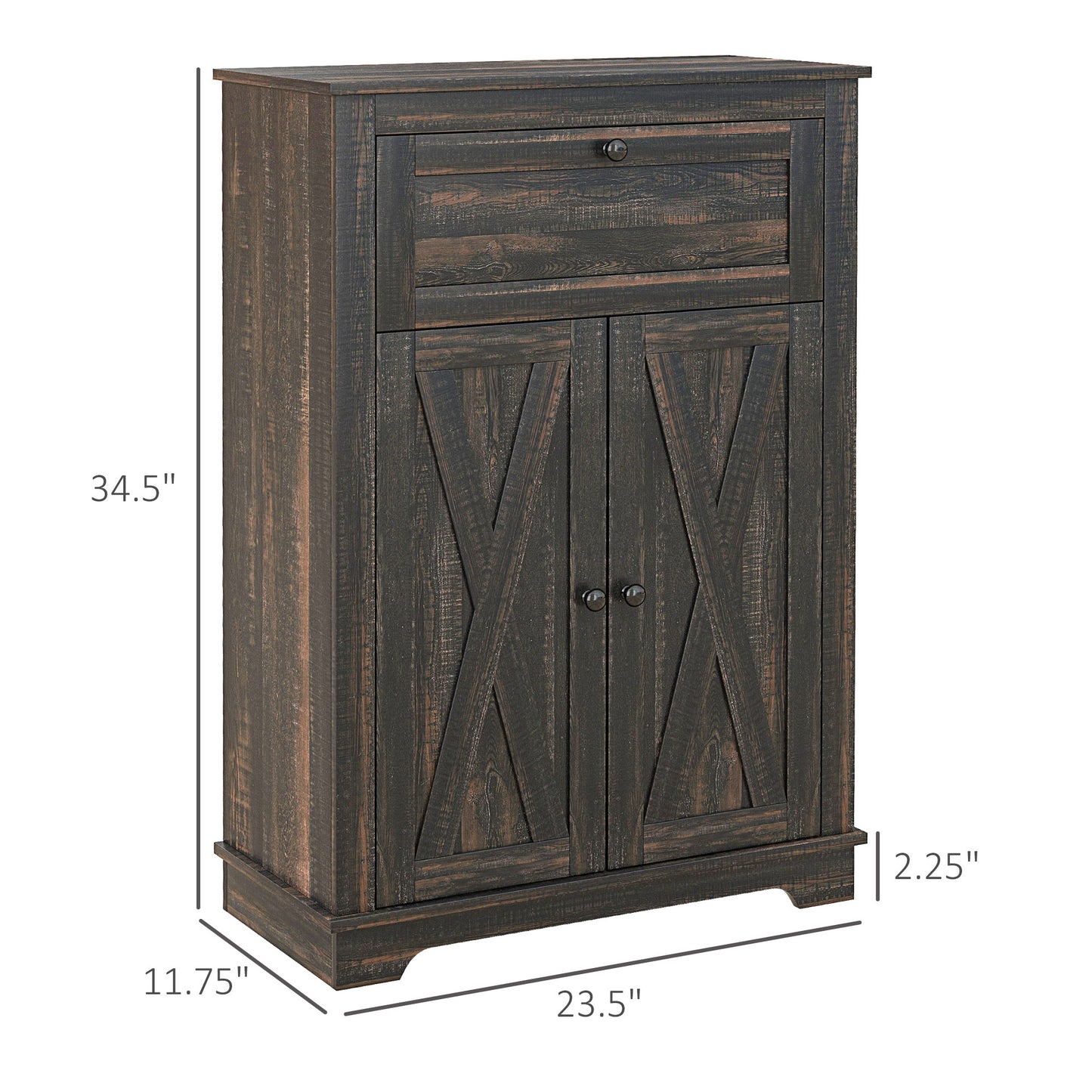 Farmhouse Storage Cabinet with Doors and Drawer - Dark Brown