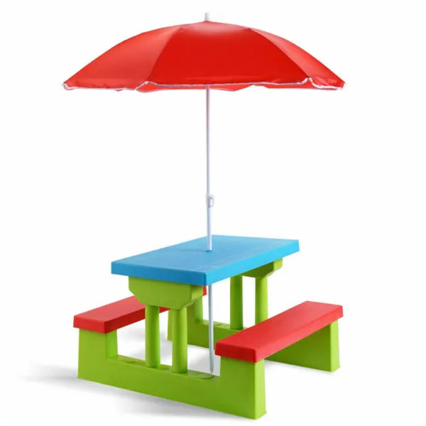 Kids Picnic Table Set with Removable UV Protection Umbrella - Green